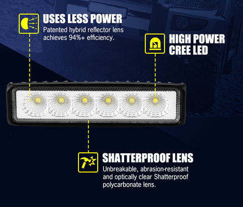 Pair 6Inch Led Work Light Bar Flood Reverse Fog Lights 4WD