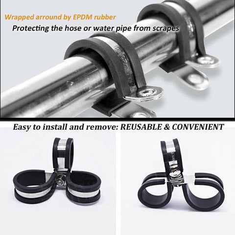 Set 42X EPDM Rubber Lined P Clips Cable Hose Pipe Clamps Holder Air Clip Clamp