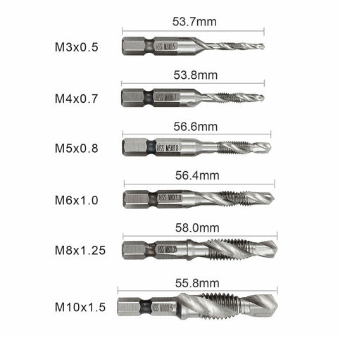 6X HSS Hex Shank Tap Drill Bits Metric Thread Screw Compound Tapping Set Tool AU