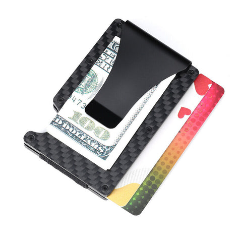 Men Slim Carbon Fiber Credit Card Holder RFID Blocking Metal Wallet Clip