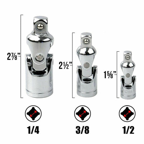 7Pcs Joint Impact Socket & Adapter Set,1/4" 3/8" 1/2" Impact Socket Universal