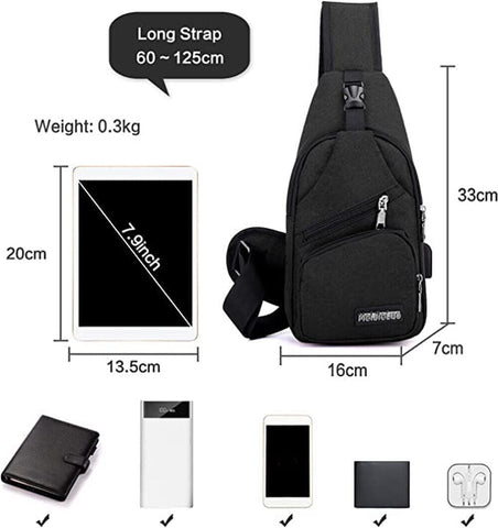 Man Shoulder Backpack Chest Bag Sling Cross Body Satchel Outdoor Charging Port