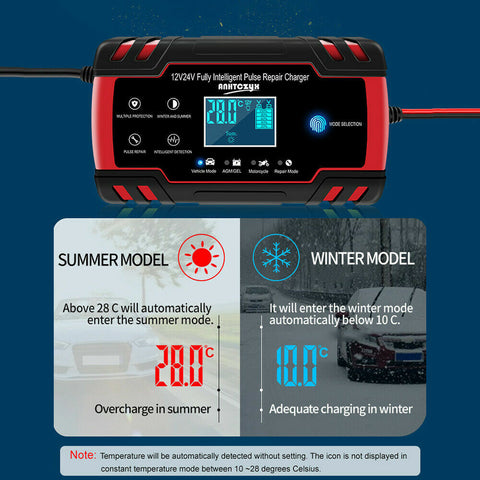 12V/24V 8A Smart Car Battery Charger LCD Automatic Repair 4WD Boat Caravan Truck