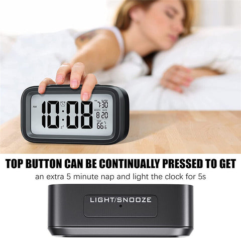 Battery Operated LED Display Digital Alarm Clock Snooze Date Temperature Snooze