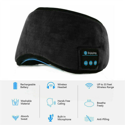 Wireless Bluetooth 5.0 Stereo Eye Mask Headphones Earphone Sleep Music Headband