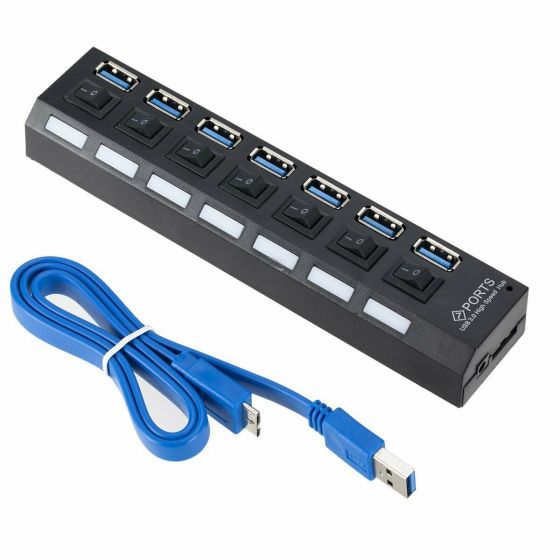 7-Port High Speed USB 3.0 Hub without Power Adapter and Individual On/Off Switches for MacBook