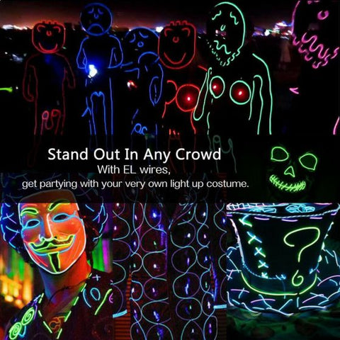 5M Neon Lights Battery Operated Luminescent Neon LED Lights 4 Light Modes Glow EL Wire DIY Car Decoration Party Strip Rope