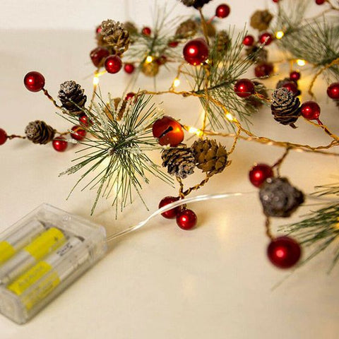 2M 20LEDs Christmas Decoration Pinecone Red Berry Garland String Lights Fairy Lights