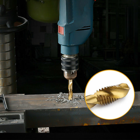 6pcs Drill Tap Countersink Deburr Set Metric Combination Drill Tap Bit M3-M10 OZ