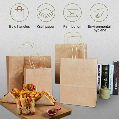 50 x Bulk Kraft Paper Bags Gift Shopping Carry Craft Brown Bag with Handles AU
