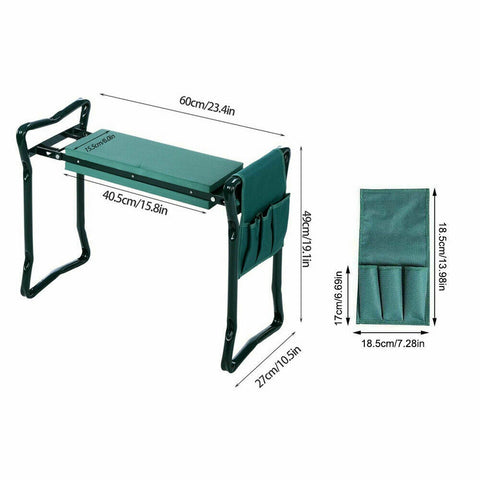 2 in1 GARDEN KNEELER PADDED PAD SEAT STOOL GARDENING WORK 6 TOOLS + 2 POUCHES
