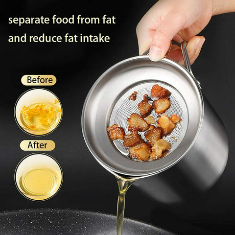 1.8L Stainless Steel Oil Filter Pot Cooking Soup Grease Strainer Separator AU