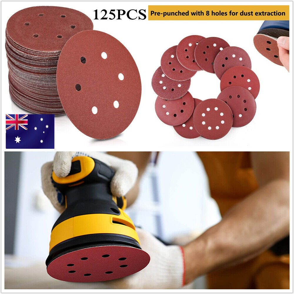 5" 125pcs Mixed Sanding Discs 60 80 100 120 240 Grit Orbital Sander Pads 125mm