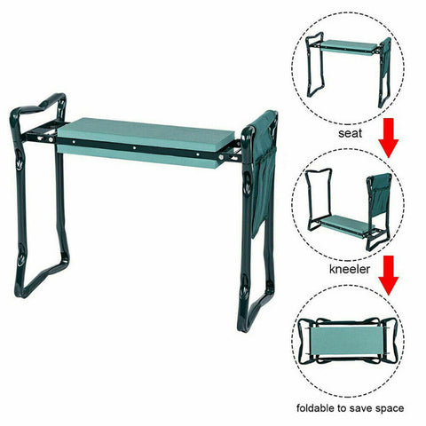2 in1 GARDEN KNEELER PADDED PAD SEAT STOOL GARDENING WORK 6 TOOLS + 2 POUCHES