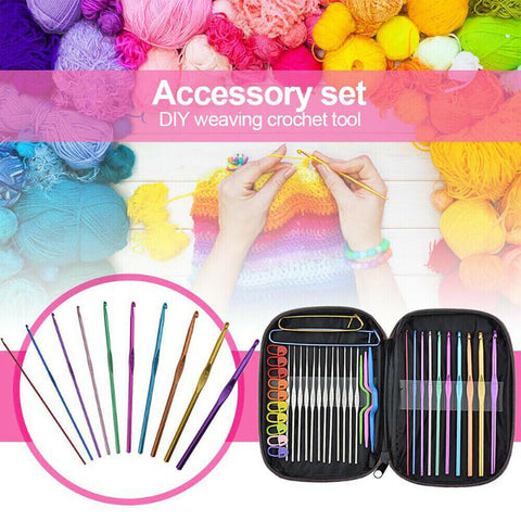 Aluminum Crochet Hooks Kit 124PCS Weave Yarn Knitting Needles Sewing Tools Case