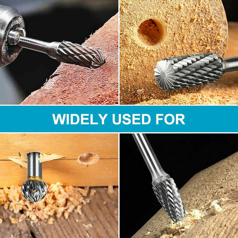 1/4" 6mm Shank Tungsten Carbide Rotary Burr Bur Die Grinder Carving Bits 8Pcs