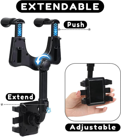 360°Car Rear View Mirror Mount Holder Retratable GPS Stand Universal for iPhone