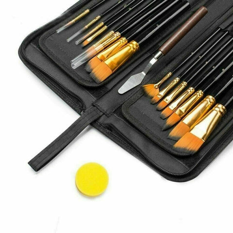 15Pcs Artist Paint Brushes Set Watercolour Acrylic Oil Painting Drawing Brush AU