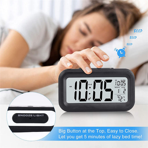 Battery Operated LED Display Digital Alarm Clock Snooze Date Temperature Snooze