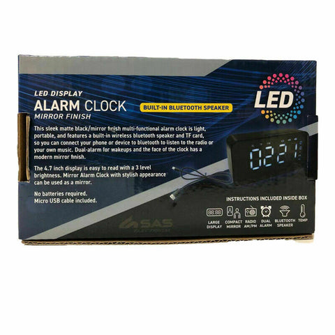 Wireless Bluetooth Portable Speaker AM/FM Radio Digital Alarm Clock LED Mirror
