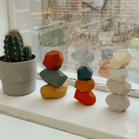 New Toy Creative Wooden Colored Stacking Balancing Stone Building Blocks AU