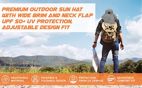 Unisex Wide Brim Sun Bucket Flap Hat UV Neck Protection Foldable Fishing Cap AU