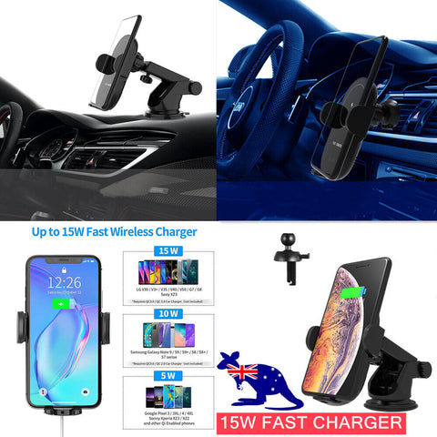 Wireless Fast Charger Car Mount Phone Holder Automatic Clamp Windscreen Stand