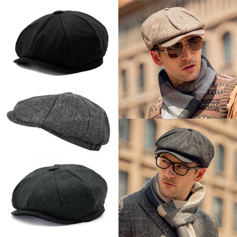 Mens 8 Panels Newsboy Flat Cap Peaky Blinders Baker Boy Golf Driving Beret Hat