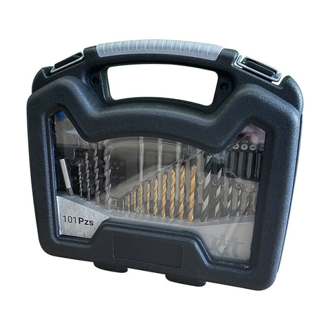 101Pc Combination Drill Bits Set Wood Hole Saw Metal Cement Screwdriver Drilling