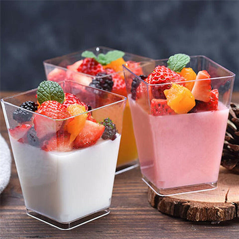 Small Plastic JELLY Mousse CUPS Clear Party Dessert Cake Shot Drink Tumbler Bowl