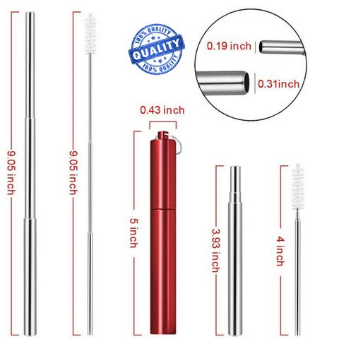 5 sets Reusable Collapsible Stainless Steel Straws Metal Straw+Brush Value Set