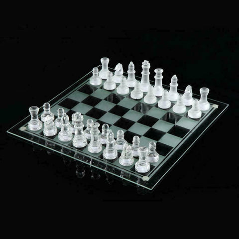 32pcs Glass Chess Set Frosted Board Game Elegant Crystal Queen's Gambit Display