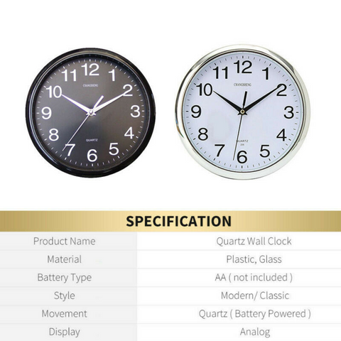 Quartz Wall Clock Round Square Wall Clock Silent Non-Ticking Battery Operated