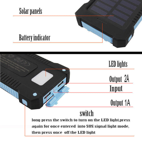 50000mah Dual USB Solar Power Bank Portable External Battery Phone Charger AU