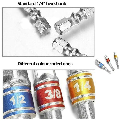Socket Adaptor Set Driver Hex Shank Drill Bits 1/2" 1/4" 3/8" Impact Driver OZ