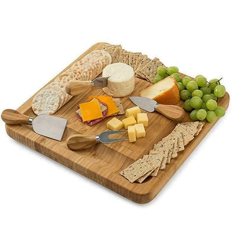 Bamboo Cheese Board & Knife Wooden Serving Cutting Chopping Boards & Knives