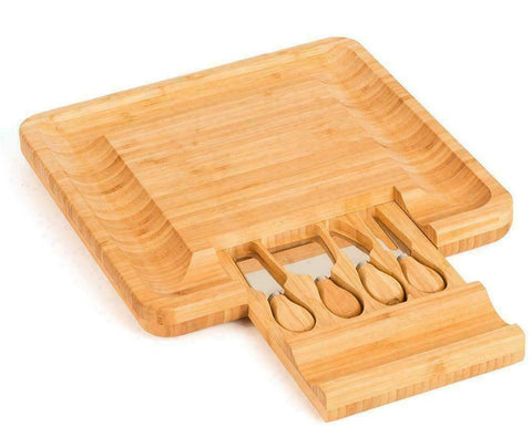 Bamboo Cheese Board & Knife Wooden Serving Cutting Chopping Boards & Knives