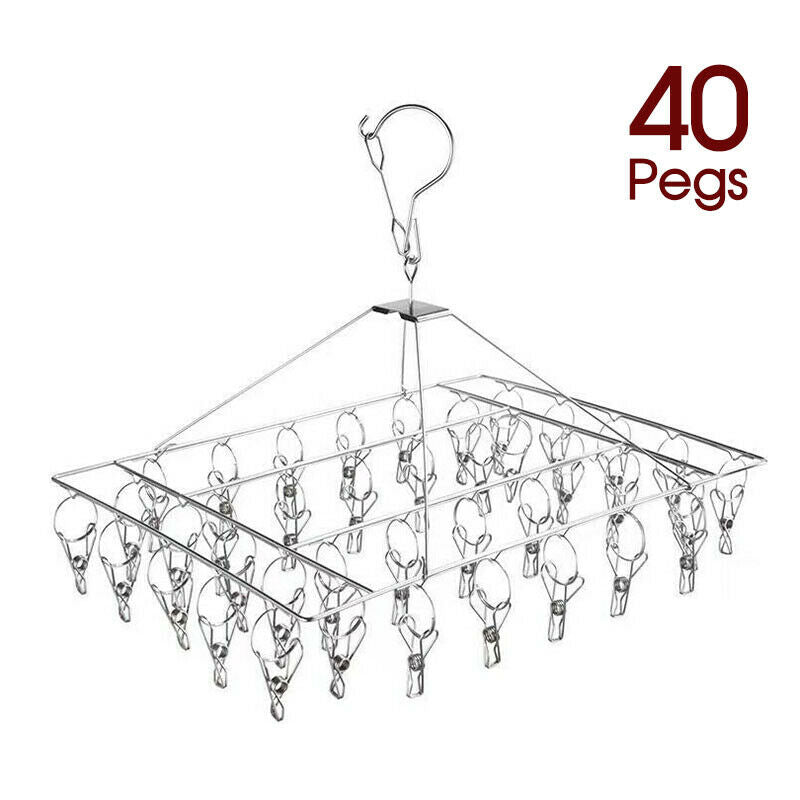 40/52/55 Pegs Stainless Steel Laundry Sock Underwear Clothes Dryer Rack Hanger