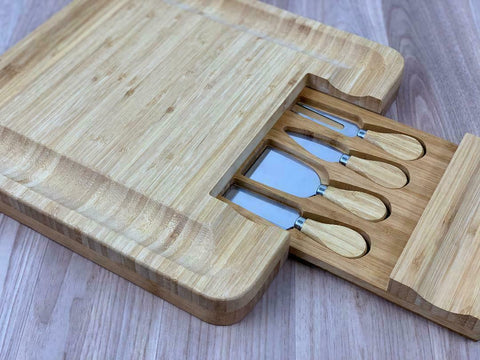 Bamboo Cheese Board & Knife Wooden Serving Cutting Chopping Boards & Knives
