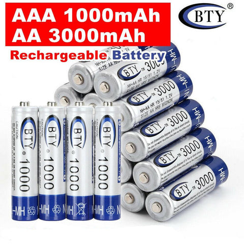 20x 3000mAh AA/1000mAh AAA Rechargeable Battery NI-MH 1.2V Recharge Batteries