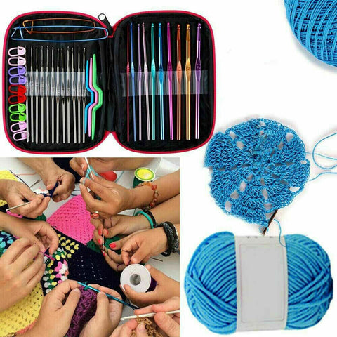 Aluminum Crochet Hooks Kit 124PCS Weave Yarn Knitting Needles Sewing Tools Case
