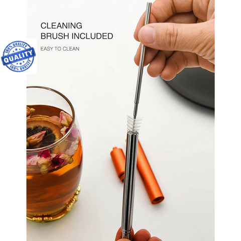 5 sets Reusable Collapsible Stainless Steel Straws Metal Straw+Brush Value Set