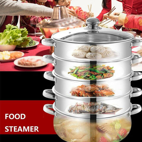 4 /5 Tier Stainless Steel Steamer Meat Vegetable Cooking Steam Pot Cookware AU