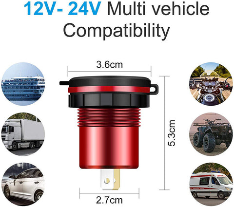 Waterproof Fast Car Phone Charger QC3.0 Dual USB Power Adapter Cigarette Lighter