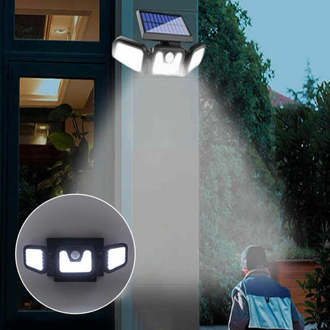 74LEDs 3 Head Solar Motion Sensor Light Outdoor Garden Wall Security Flood Lamp