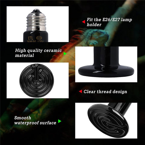 Infrared Ceramic Heat Lamp Bulb Reptile Pet Chicken Snake Brooder Home Incubator