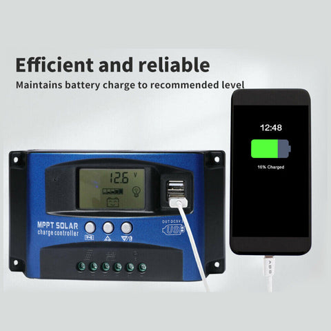 30/40/50/100A Solar Panel Charge Controller 12V 24V Regulator Auto Dual USB Mppt