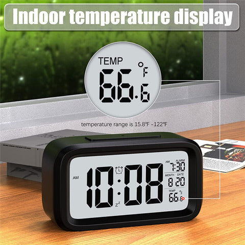 Battery Operated LED Display Digital Alarm Clock Snooze Date Temperature Snooze