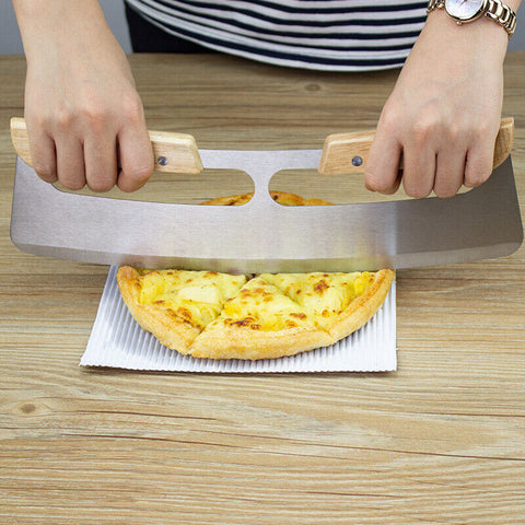 Kitchen Stainless Steel Pizza Cutter Rocker Blade Slicer 35CM +Protective Cover
