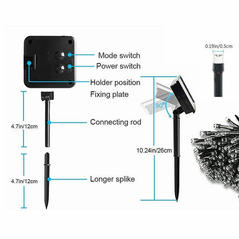 100/200/500 LED Solar Fairy String Lights Outdoor Garden Christmas Party Decor